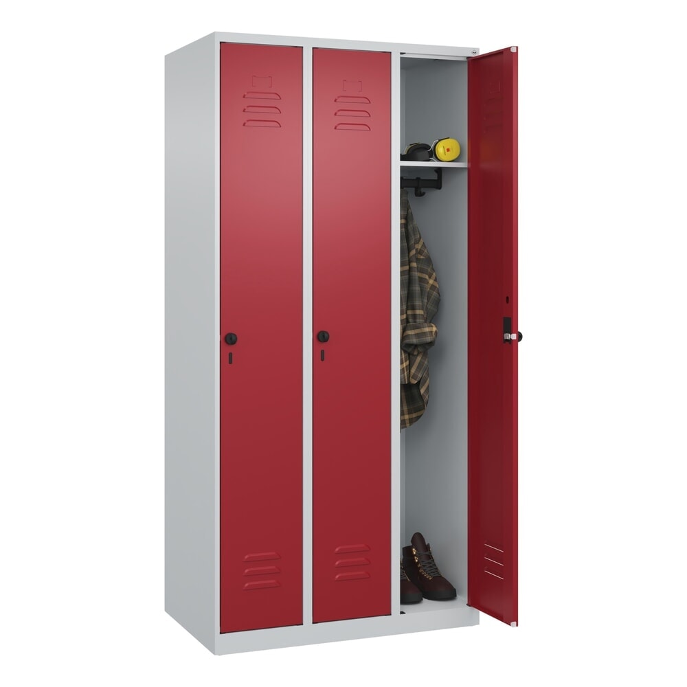 Produktabbildung Nr. 10: C+P Spind Classic PLUS, 3 Abteile, HxBxT 1.850 x 900 x 500 mm, lichtgrau, rubinrot, für Vorhängeschloss, ohne Mitteltrennwand
