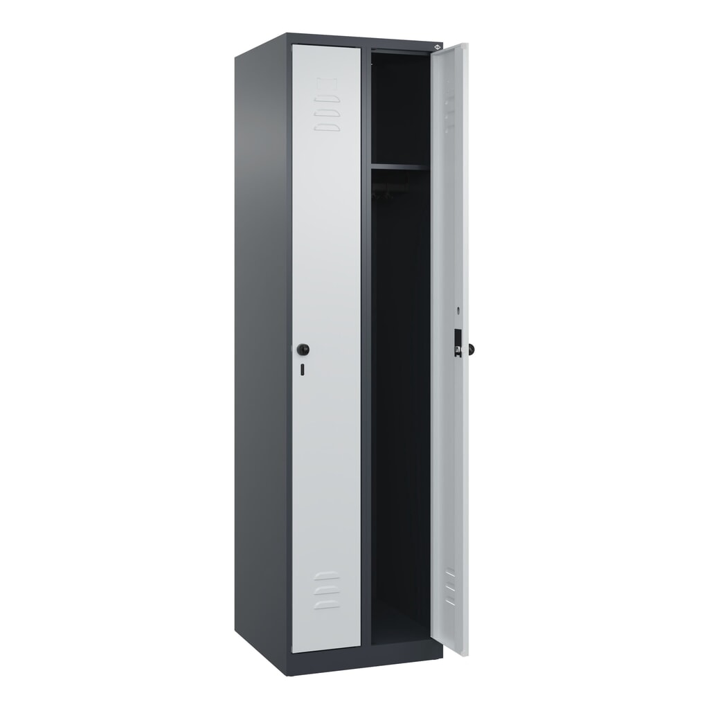 Produktabbildung Nr. 1: C+P Spind Classic PLUS, 2 Abteile, HxBxT 1.850 x 500 x 500 mm, anthrazitgrau, lichtgrau, für Vorhängeschloss, ohne Mitteltrennwand