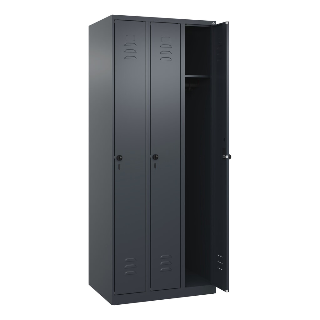 Produktabbildung Nr. 1: C+P Spind Classic PLUS, 3 Abteile, HxBxT 1.850 x 750 x 500 mm, anthrazitgrau, anthrazitgrau, für Vorhängeschloss, ohne Mitteltrennwand