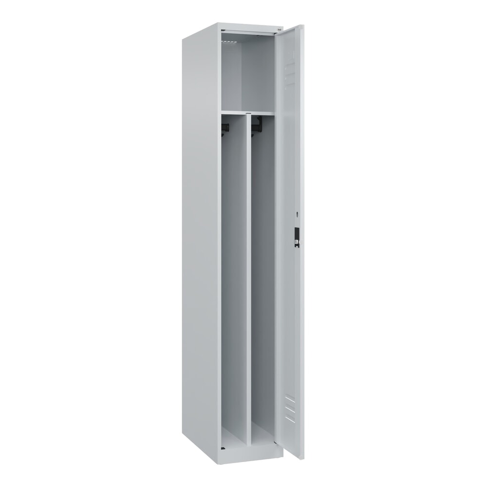 Produktabbildung: C+P Spind Classic PLUS, 1 Abteil, HxBxT 1.850 x 300 x 500 mm, lichtgrau, lichtgrau, Zylinderschloss, mit Mitteltrennwand