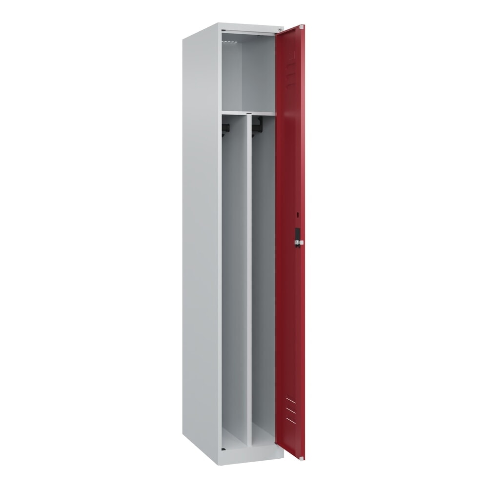 Produktabbildung: C+P Spind Classic PLUS, 1 Abteil, HxBxT 1.850 x 300 x 500 mm, lichtgrau, rubinrot, Zylinderschloss, mit Mitteltrennwand
