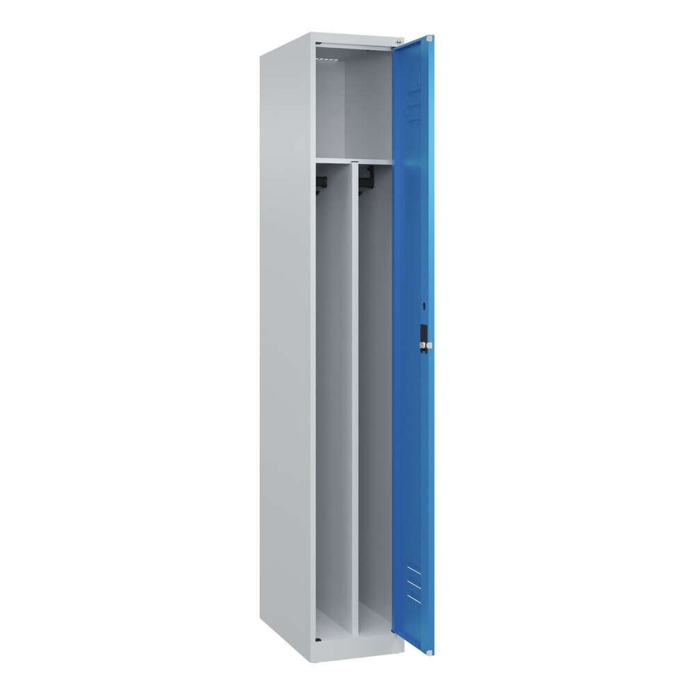 Produktabbildung: C+P Spind Classic PLUS, 1 Abteil, HxBxT 1.850 x 300 x 500 mm, lichtgrau, lichtblau, Zylinderschloss, mit Mitteltrennwand