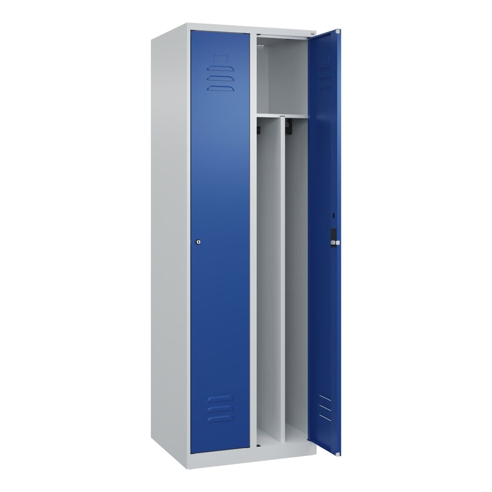 C+P Spind Classic PLUS, 2 Abteile, HxBxT 1.850 x 600 x 500 mm, lichtgrau, enzianblau, Zylinderschloss, mit Mitteltrennwand Produktabbildung: C+P Spind Classic PLUS, 2 Abteile, HxBxT 1.850 x 600 x 500 mm, lichtgrau, enzianblau, Zylinderschloss, mit Mitteltrennwand