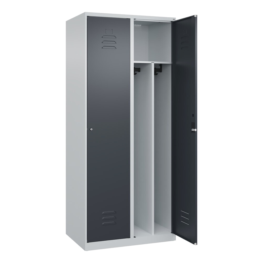 Produktabbildung: C+P Spind Classic PLUS, 2 Abteile, HxBxT 1.850 x 800 x 500 mm, lichtgrau, anthrazitgrau, Zylinderschloss, mit Mitteltrennwand
