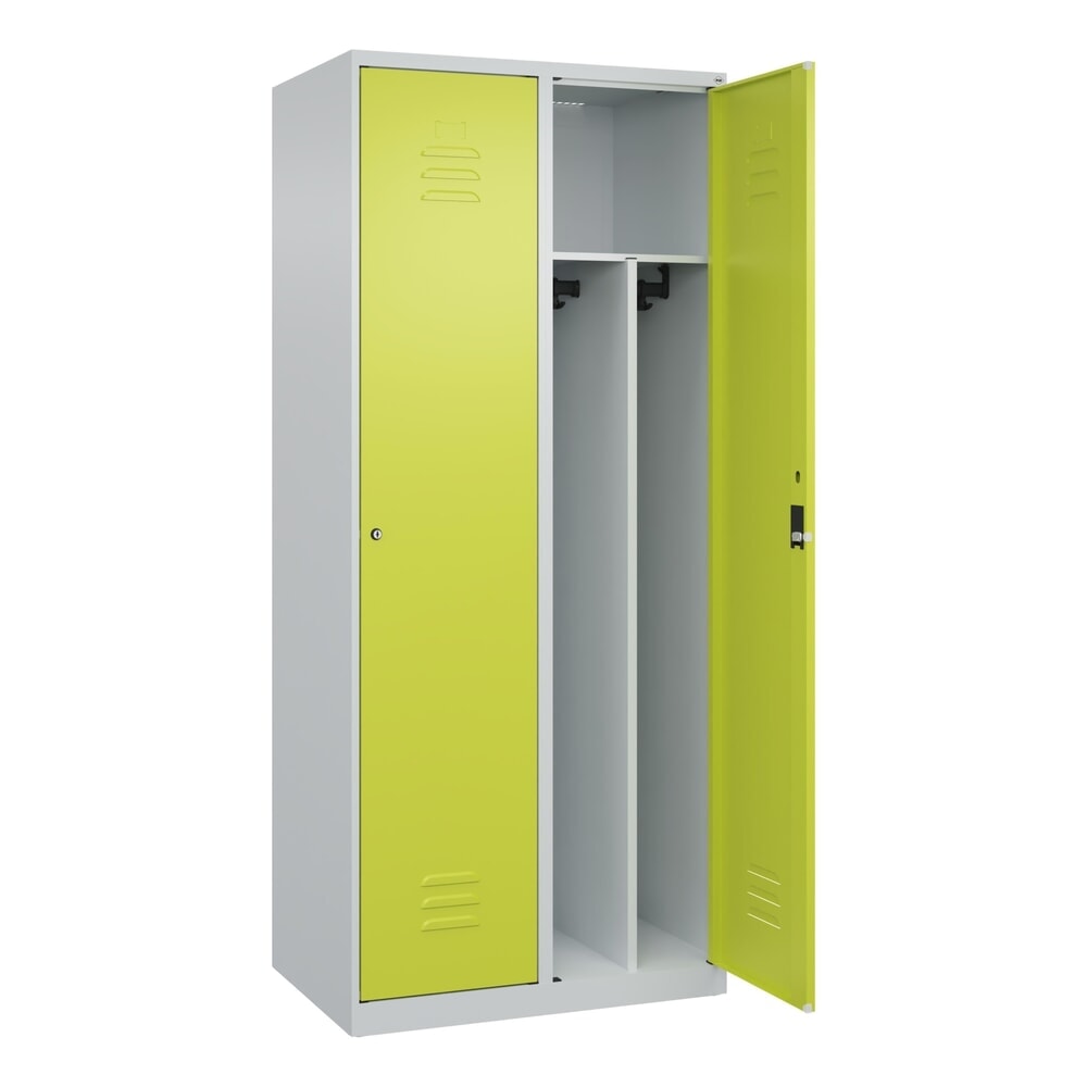 Produktabbildung: C+P Spind Classic PLUS, 2 Abteile, HxBxT 1.850 x 800 x 500 mm, lichtgrau, clowngrün, Zylinderschloss, mit Mitteltrennwand