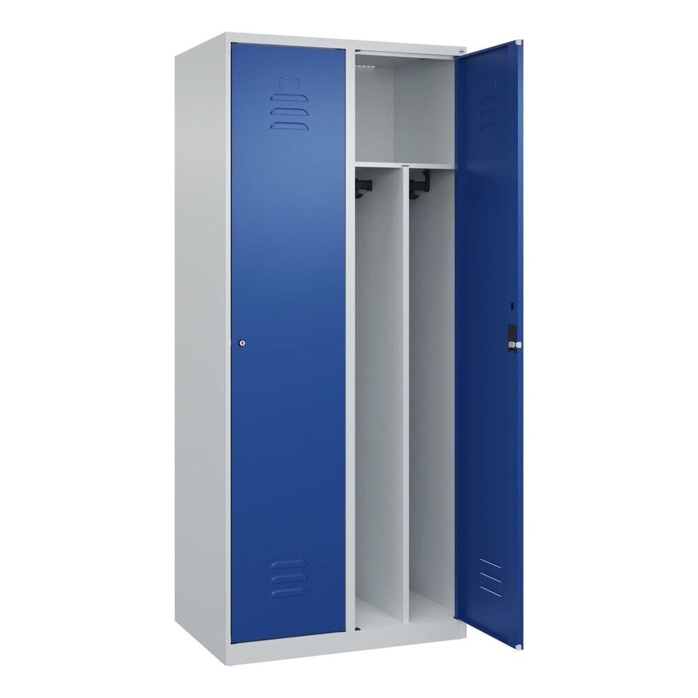Produktabbildung: C+P Spind Classic PLUS, 2 Abteile, HxBxT 1.850 x 800 x 500 mm, lichtgrau, enzianblau, Zylinderschloss, mit Mitteltrennwand