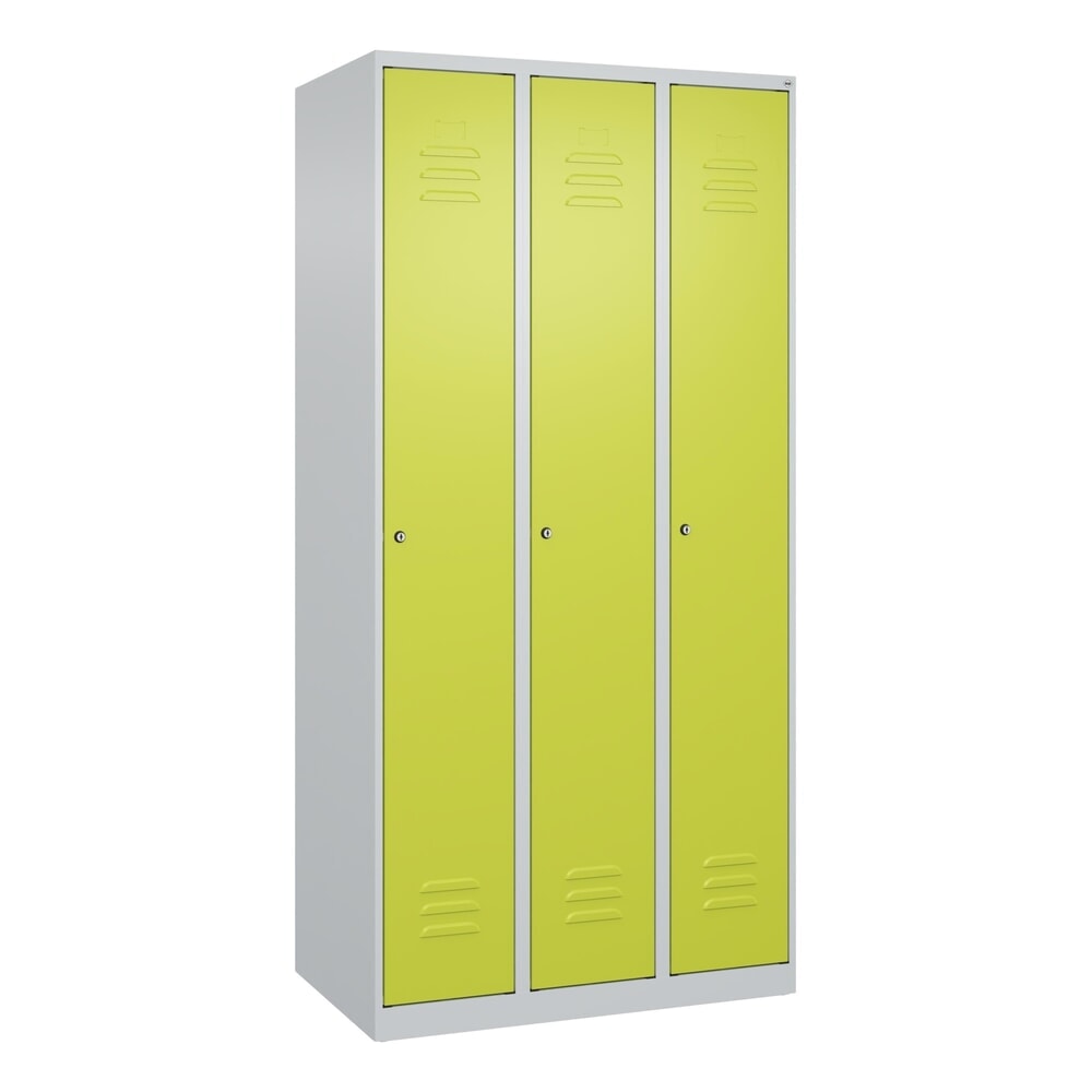Produktabbildung Nr. 9: C+P Spind Classic PLUS, 3 Abteile, HxBxT 1.850 x 900 x 500 mm, lichtgrau, clowngrün, Zylinderschloss, mit Mitteltrennwand