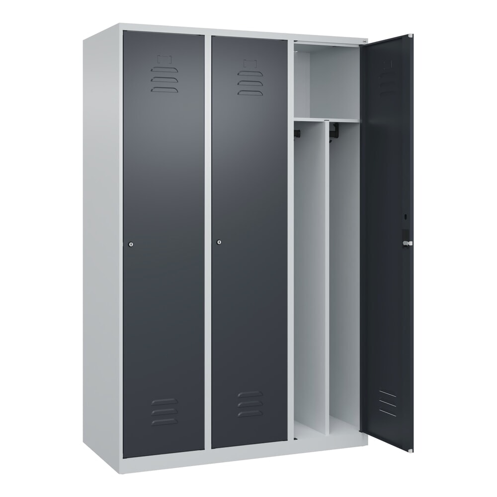 Produktabbildung: C+P Spind Classic PLUS, 3 Abteile, HxBxT 1.850 x 1.200 x 500 mm, lichtgrau, anthrazitgrau, Zylinderschloss, mit Mitteltrennwand