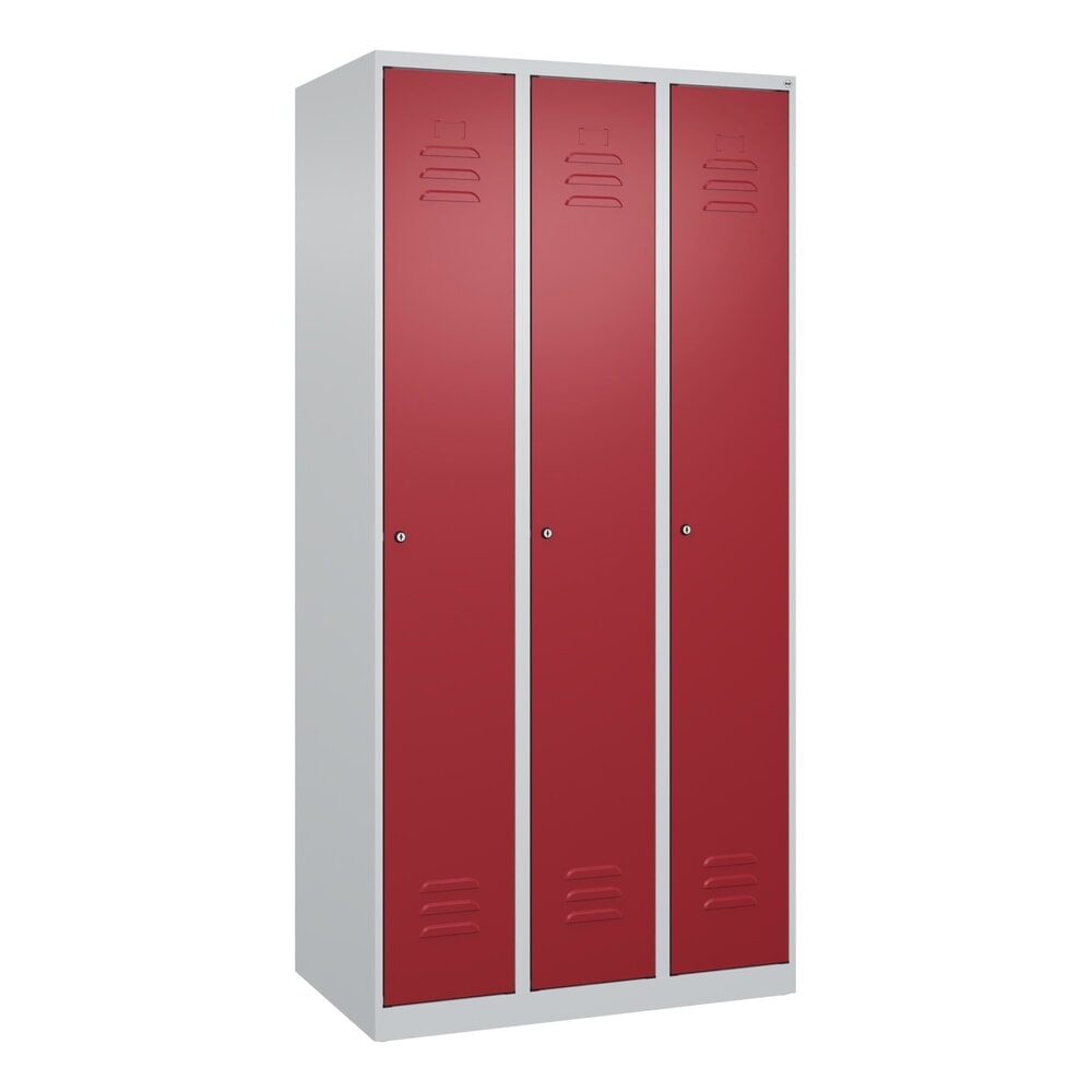 Produktabbildung Nr. 9: C+P Spind Classic PLUS, 3 Abteile, HxBxT 1.850 x 900 x 500 mm, lichtgrau, rubinrot, Zylinderschloss, mit Mitteltrennwand