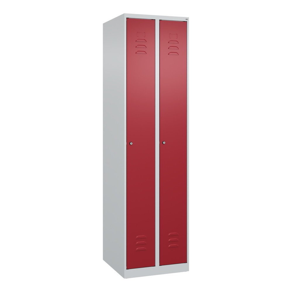 Produktabbildung: C+P Spind Classic PLUS, 2 Abteile, HxBxT 1.850 x 500 x 500 mm, lichtgrau, rubinrot, Zylinderschloss, ohne Mitteltrennwand