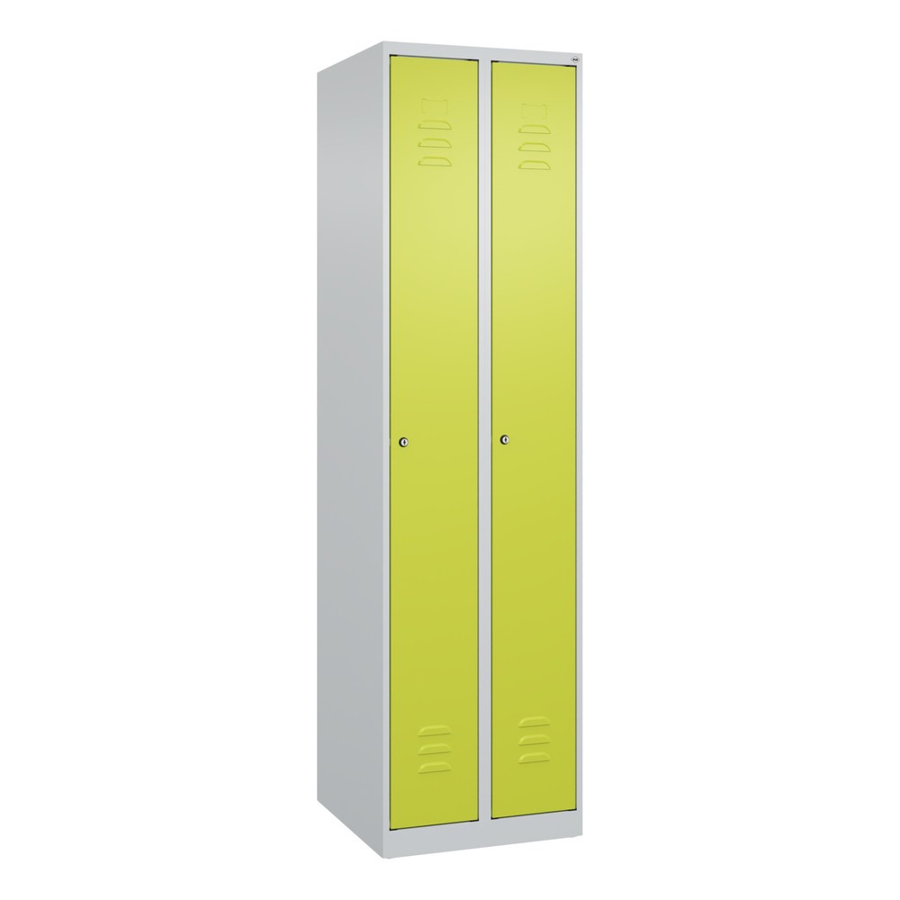 Produktabbildung: C+P Spind Classic PLUS, 2 Abteile, HxBxT 1.850 x 500 x 500 mm, lichtgrau, clowngrün, Zylinderschloss, ohne Mitteltrennwand