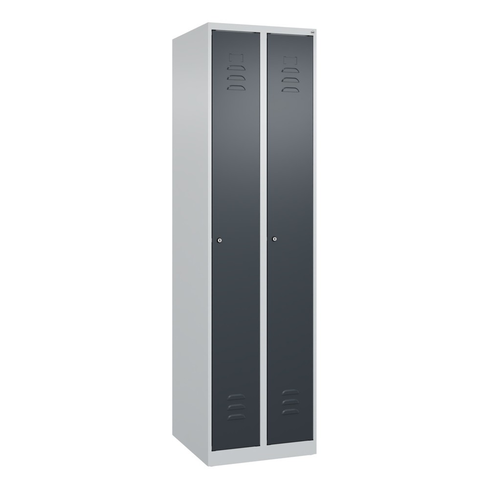 Produktabbildung: C+P Spind Classic PLUS, 2 Abteile, HxBxT 1.850 x 500 x 500 mm, lichtgrau, anthrazitgrau, Zylinderschloss, ohne Mitteltrennwand