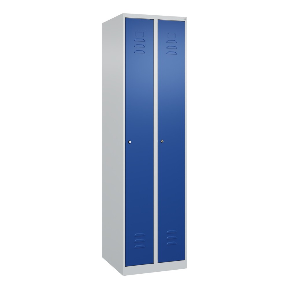 Produktabbildung: C+P Spind Classic PLUS, 2 Abteile, HxBxT 1.850 x 500 x 500 mm, lichtgrau, enzianblau, Zylinderschloss, ohne Mitteltrennwand