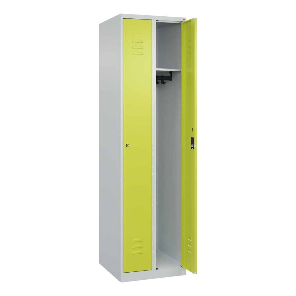 Produktabbildung: C+P Spind Classic PLUS, 2 Abteile, HxBxT 1.850 x 500 x 500 mm, lichtgrau, clowngrün, Zylinderschloss, ohne Mitteltrennwand