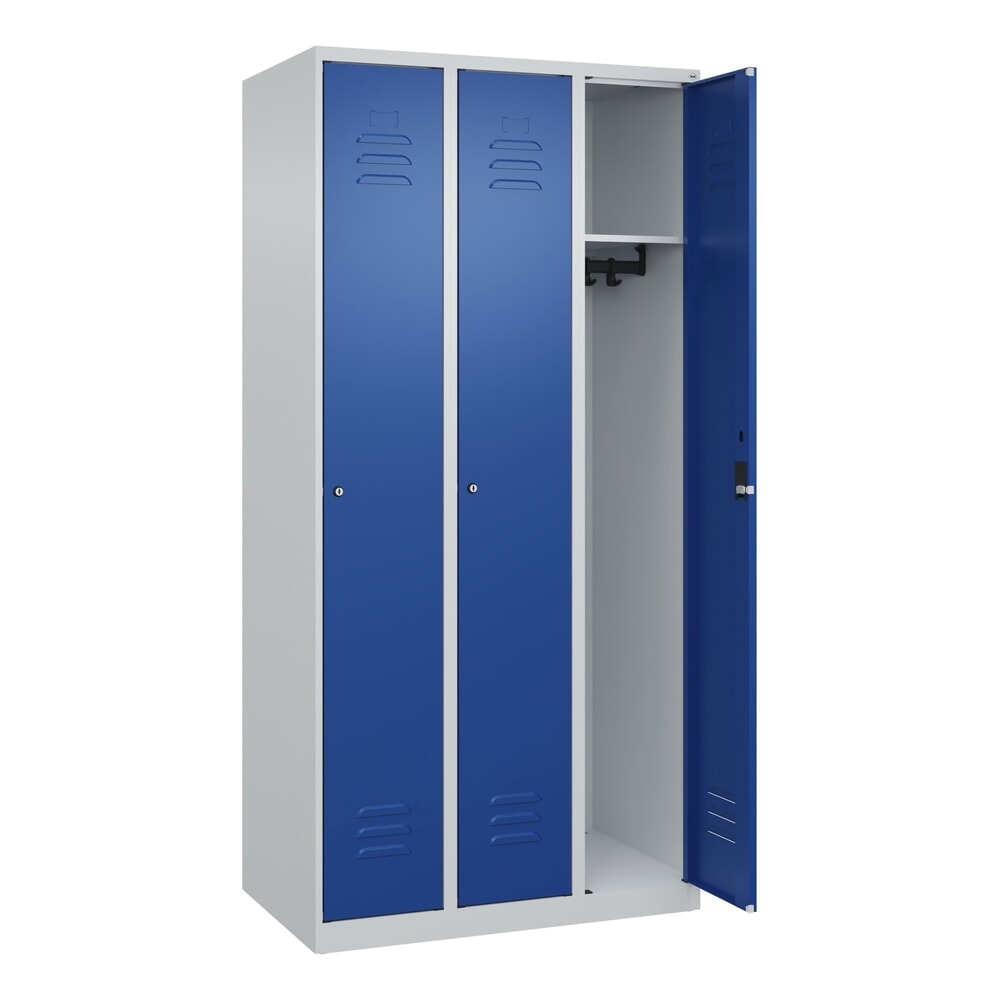 C+P Spind Classic PLUS, 3 Abteile, HxBxT 1.850 x 900 x 500 mm, lichtgrau, enzianblau, Zylinderschloss, ohne Mitteltrennwand Produktabbildung: C+P Spind Classic PLUS, 3 Abteile, HxBxT 1.850 x 900 x 500 mm, lichtgrau, enzianblau, Zylinderschloss, ohne Mitteltrennwand