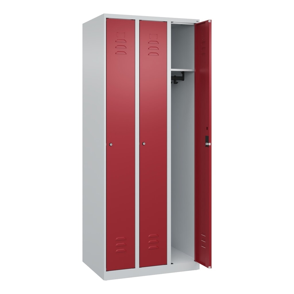 Produktabbildung Nr. 1: C+P Spind Classic PLUS, 3 Abteile, HxBxT 1.850 x 750 x 500 mm, lichtgrau, rubinrot, Zylinderschloss, ohne Mitteltrennwand