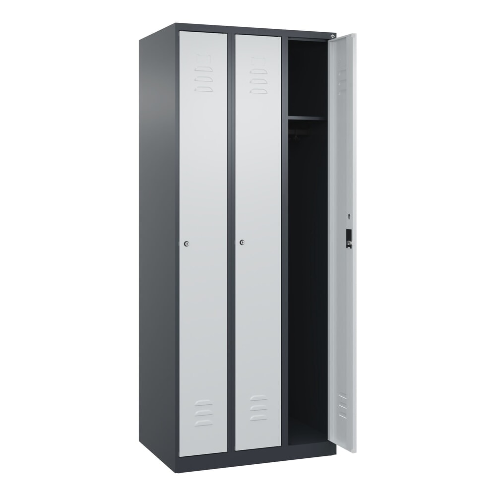 Produktabbildung: C+P Spind Classic PLUS, 3 Abteile, HxBxT 1.850 x 750 x 500 mm, anthrazitgrau, lichtgrau, Zylinderschloss, ohne Mitteltrennwand