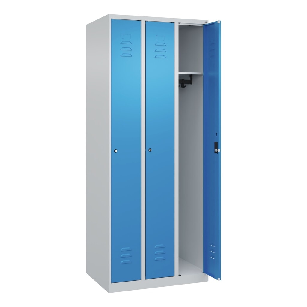 Produktabbildung Nr. 1: C+P Spind Classic PLUS, 3 Abteile, HxBxT 1.850 x 750 x 500 mm, lichtgrau, lichtblau, Zylinderschloss, ohne Mitteltrennwand