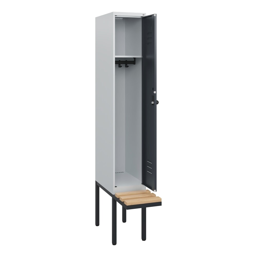 C+P Spind Classic PLUS, 1 Abteil, HxBxT 1.950 x 300 x 815 mm, für Vorhängeschloss, auskragende Bank aus Buche, lichtgrau, anthrazitgrau Produktabbildung: C+P Spind Classic PLUS, 1 Abteil, HxBxT 1.950 x 300 x 815 mm, für Vorhängeschloss, auskragende Bank aus Buche, lichtgrau, anthrazitgrau