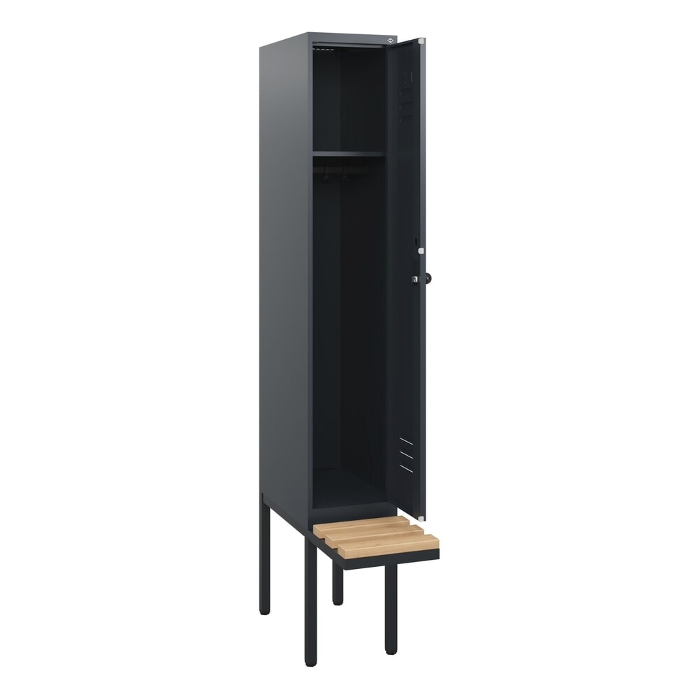 C+P Spind Classic PLUS, 1 Abteil, HxBxT 1.950 x 300 x 815 mm, für Vorhängeschloss, auskragende Bank aus Buche, anthrazitgrau, anthrazitgrau Produktabbildung: C+P Spind Classic PLUS, 1 Abteil, HxBxT 1.950 x 300 x 815 mm, für Vorhängeschloss, auskragende Bank aus Buche, anthrazitgrau, anthrazitgrau