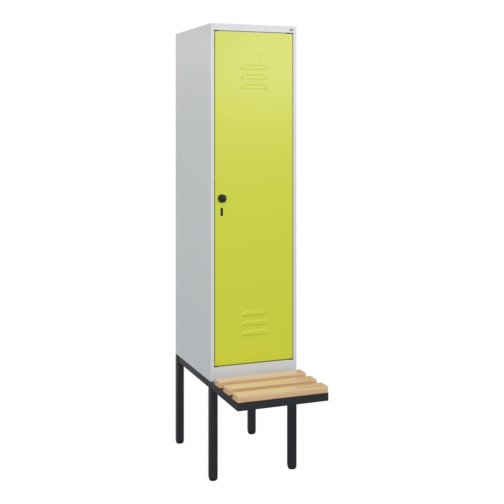 C+P Spind Classic PLUS, 1 Abteil, HxBxT 1.950 x 400 x 815 mm, für Vorhängeschloss, auskragende Bank aus Buche, lichtgrau, clowngrün Produktabbildung Nr. 9: C+P Spind Classic PLUS, 1 Abteil, HxBxT 1.950 x 400 x 815 mm, für Vorhängeschloss, auskragende Bank aus Buche, lichtgrau, clowngrün