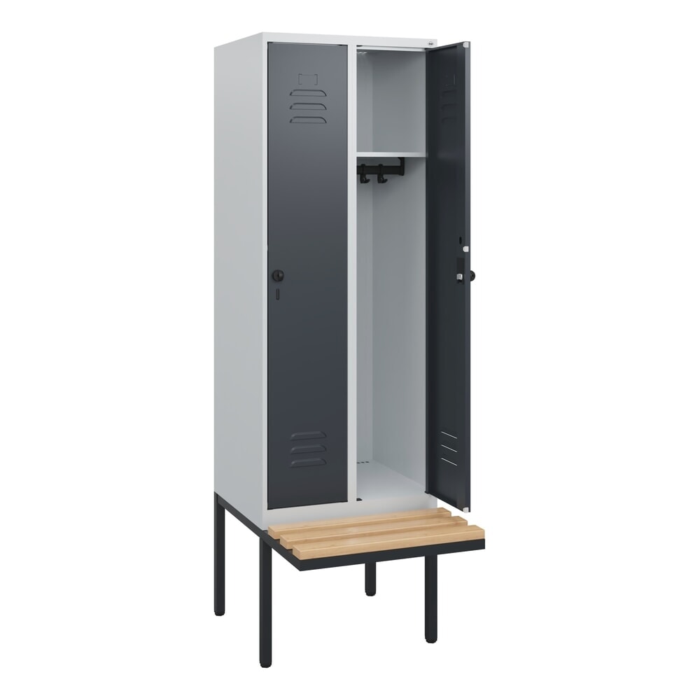 C+P Spind Classic PLUS, 2 Abteile, HxBxT 1.950 x 600 x 815 mm, für Vorhängeschloss, auskragende Bank aus Buche, lichtgrau, anthrazitgrau Produktabbildung Nr. 1: C+P Spind Classic PLUS, 2 Abteile, HxBxT 1.950 x 600 x 815 mm, für Vorhängeschloss, auskragende Bank aus Buche, lichtgrau, anthrazitgrau