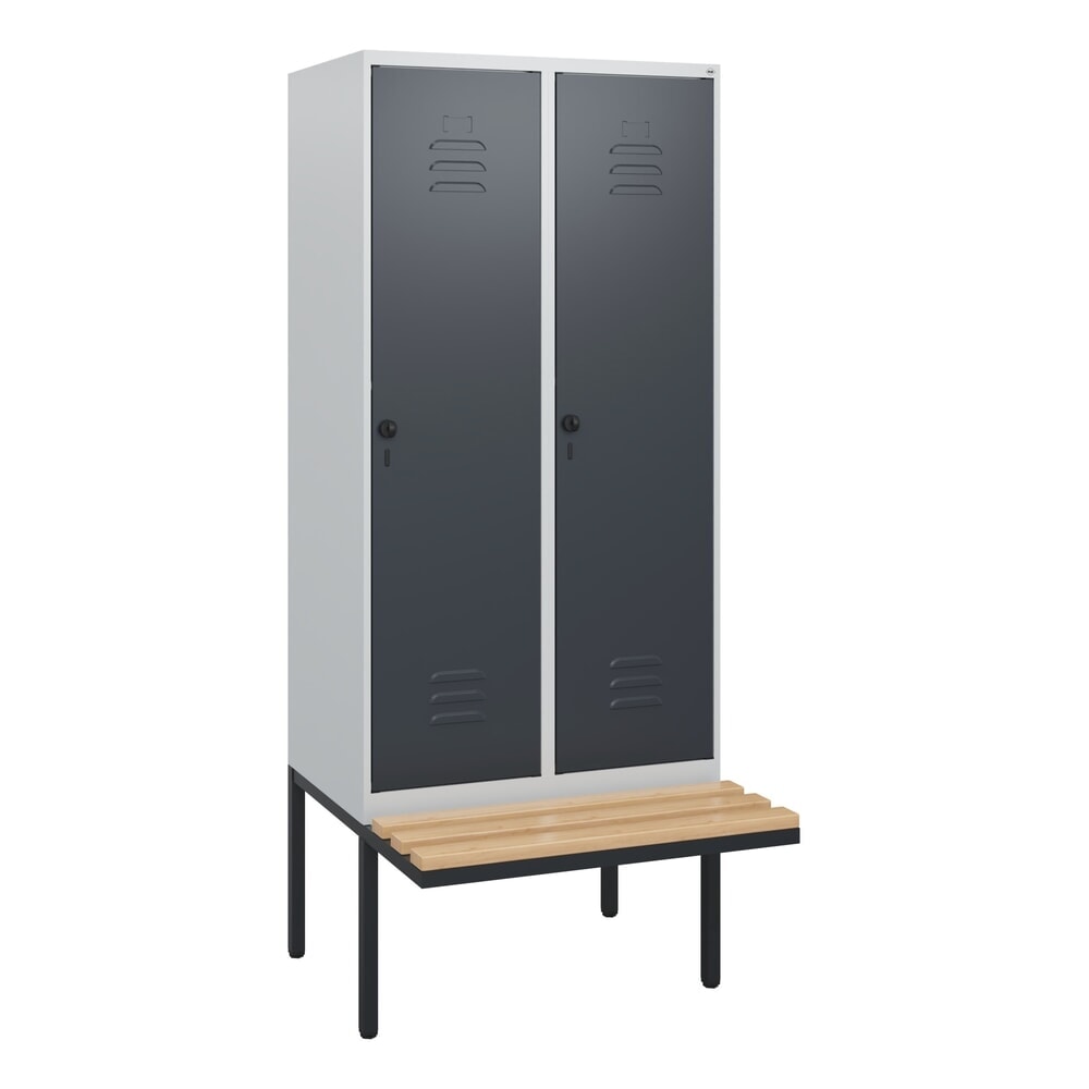 Produktabbildung Nr. 9: C+P Spind Classic PLUS, 2 Abteile, HxBxT 1.950 x 800 x 815 mm, für Vorhängeschloss, auskragende Bank aus Buche, lichtgrau, anthrazitgrau