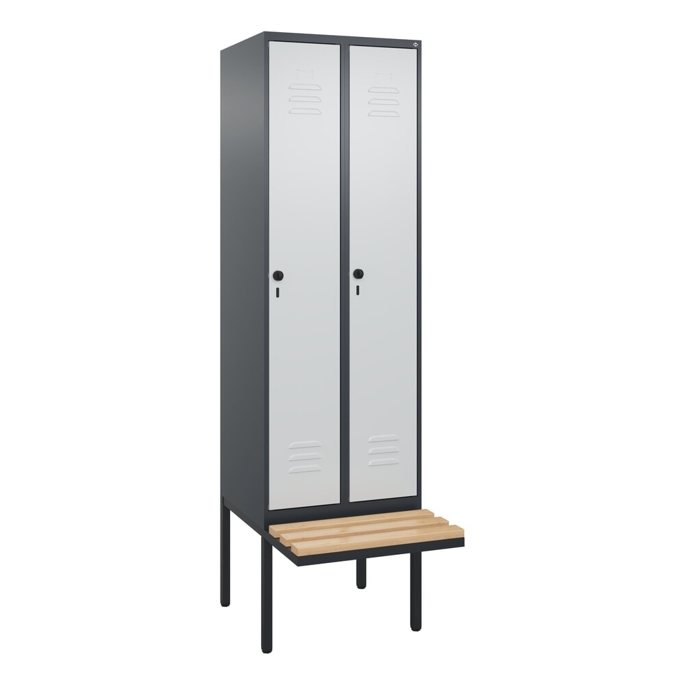 Produktabbildung Nr. 9: C+P Spind Classic PLUS, 2 Abteile, HxBxT 2.120 x 600 x 815 mm, für Vorhängeschloss, auskragende Bank aus Buche, anthrazitgrau, lichtgrau