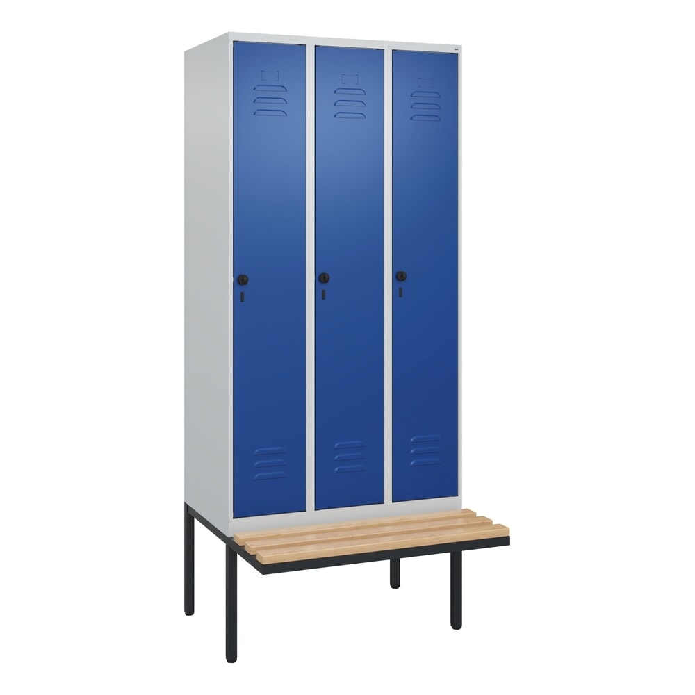 C+P Spind Classic PLUS, 3 Abteile, HxBxT 2.120 x 900 x 815 mm, für Vorhängeschloss, auskragende Bank aus Buche, lichtgrau, enzianblau Produktabbildung Nr. 9: C+P Spind Classic PLUS, 3 Abteile, HxBxT 2.120 x 900 x 815 mm, für Vorhängeschloss, auskragende Bank aus Buche, lichtgrau, enzianblau
