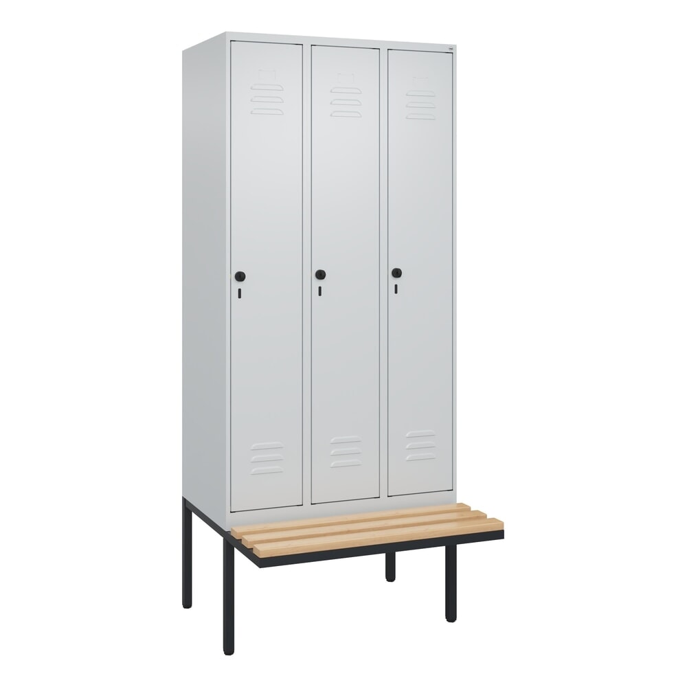 C+P Spind Classic PLUS, 3 Abteile, HxBxT 2.120 x 900 x 815 mm, für Vorhängeschloss, auskragende Bank aus Buche, lichtgrau, lichtgrau Produktabbildung Nr. 9: C+P Spind Classic PLUS, 3 Abteile, HxBxT 2.120 x 900 x 815 mm, für Vorhängeschloss, auskragende Bank aus Buche, lichtgrau, lichtgrau