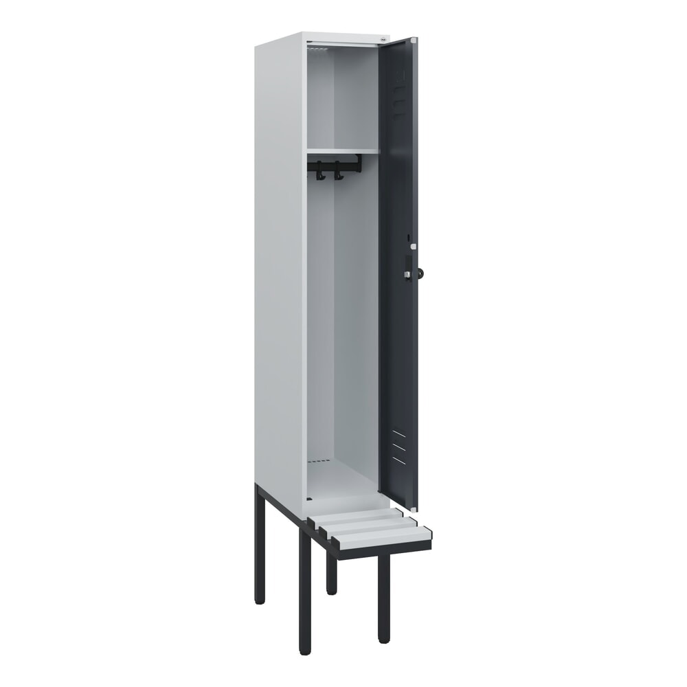 C+P Spind Classic PLUS, 1 Abteil, HxBxT 1.950 x 300 x 815 mm, für Vorhängeschloss, auskragende Bank aus Kunststoff, lichtgrau, anthrazitgrau Produktabbildung: C+P Spind Classic PLUS, 1 Abteil, HxBxT 1.950 x 300 x 815 mm, für Vorhängeschloss, auskragende Bank aus Kunststoff, lichtgrau, anthrazitgrau