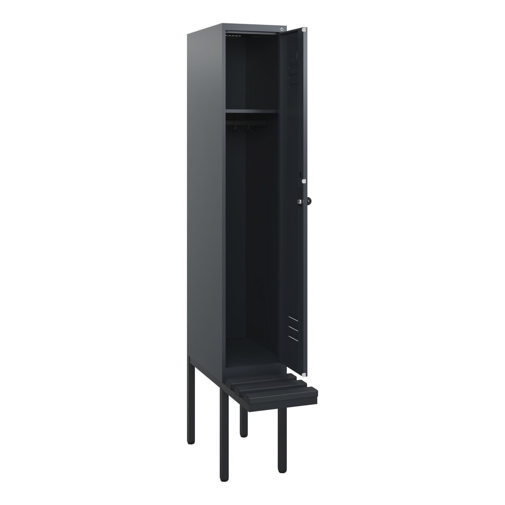 C+P Spind Classic PLUS, 1 Abteil, HxBxT 1.950 x 300 x 815 mm, für Vorhängeschloss, auskragende Bank aus Kunststoff, anthrazitgrau, anthrazitgrau Produktabbildung: C+P Spind Classic PLUS, 1 Abteil, HxBxT 1.950 x 300 x 815 mm, für Vorhängeschloss, auskragende Bank aus Kunststoff, anthrazitgrau, anthrazitgrau
