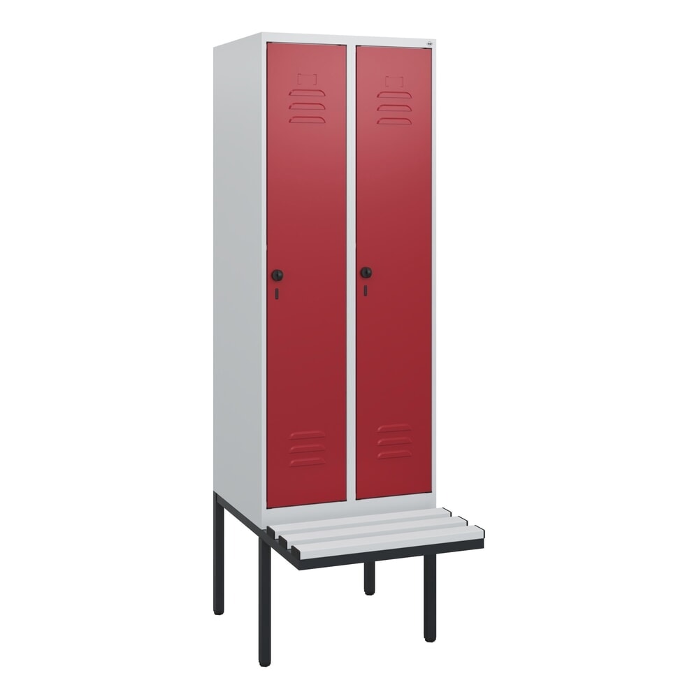 C+P Spind Classic PLUS, 2 Abteile, HxBxT 1.950 x 600 x 815 mm, für Vorhängeschloss, auskragende Bank aus Kunststoff, lichtgrau, rubinrot Produktabbildung Nr. 9: C+P Spind Classic PLUS, 2 Abteile, HxBxT 1.950 x 600 x 815 mm, für Vorhängeschloss, auskragende Bank aus Kunststoff, lichtgrau, rubinrot