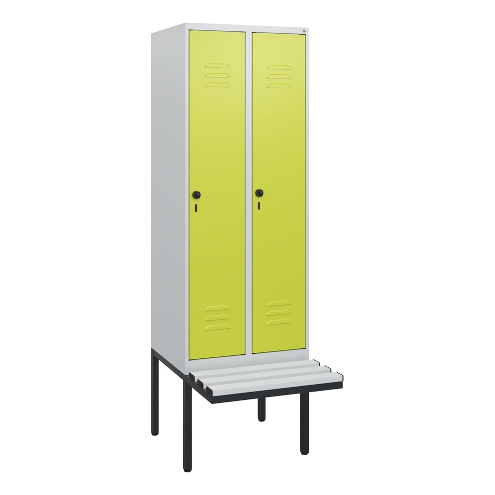 Produktabbildung Nr. 9: C+P Spind Classic PLUS, 2 Abteile, HxBxT 1.950 x 600 x 815 mm, für Vorhängeschloss, auskragende Bank aus Kunststoff, lichtgrau, clowngrün