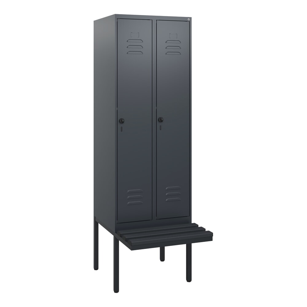 Produktabbildung Nr. 9: C+P Spind Classic PLUS, 2 Abteile, HxBxT 1.950 x 600 x 815 mm, für Vorhängeschloss, auskragende Bank aus Kunststoff, anthrazitgrau, anthrazitgrau
