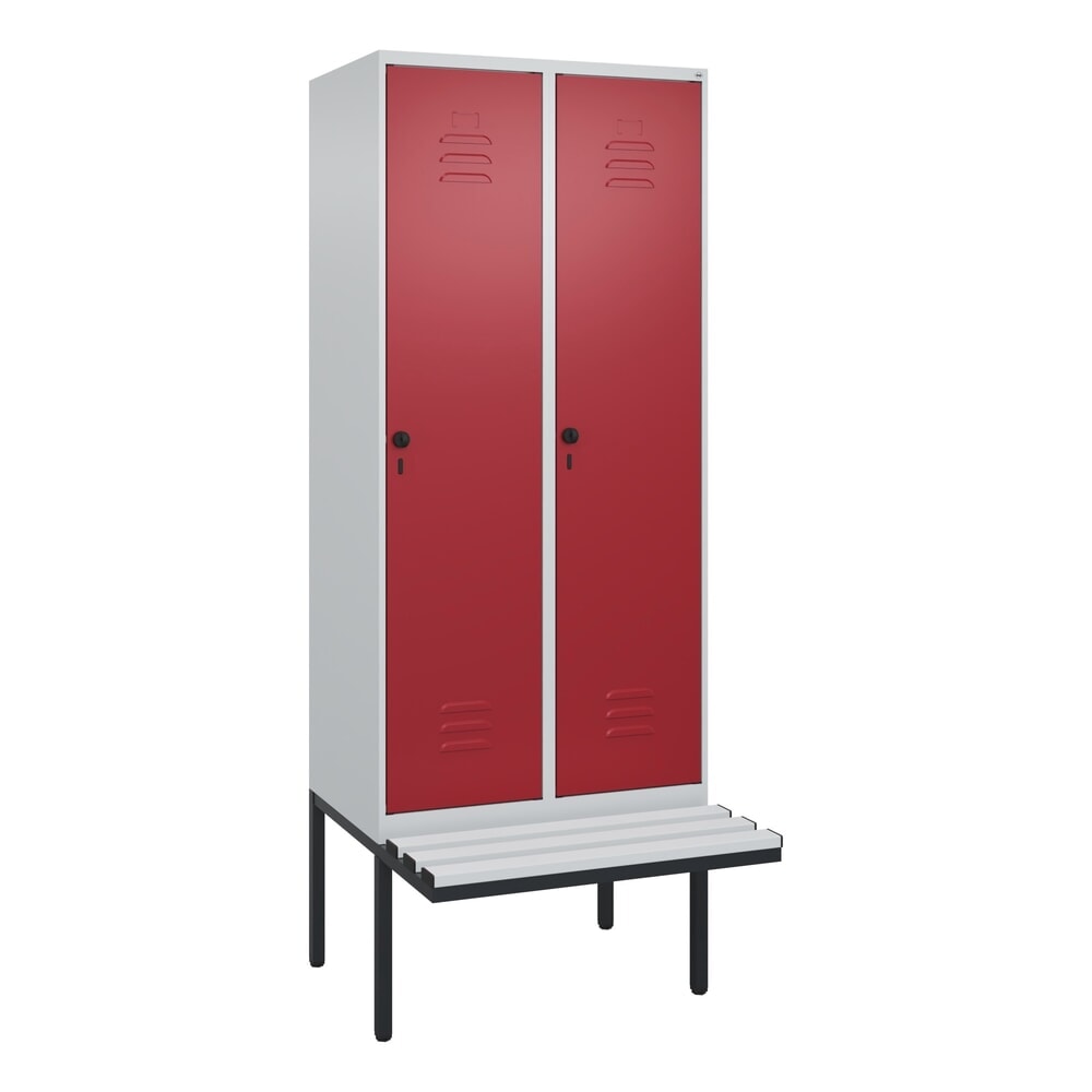 Produktabbildung Nr. 9: C+P Spind Classic PLUS, 2 Abteile, HxBxT 2.120 x 800 x 815 mm, für Vorhängeschloss, auskragende Bank aus Kunststoff, lichtgrau, rubinrot