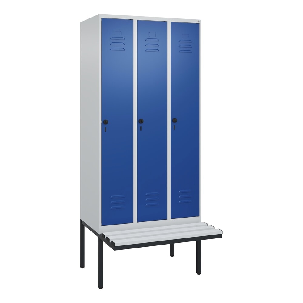 C+P Spind Classic PLUS, 3 Abteile, HxBxT 2.120 x 900 x 815 mm, für Vorhängeschloss, auskragende Bank aus Kunststoff, lichtgrau, enzianblau Produktabbildung Nr. 9: C+P Spind Classic PLUS, 3 Abteile, HxBxT 2.120 x 900 x 815 mm, für Vorhängeschloss, auskragende Bank aus Kunststoff, lichtgrau, enzianblau