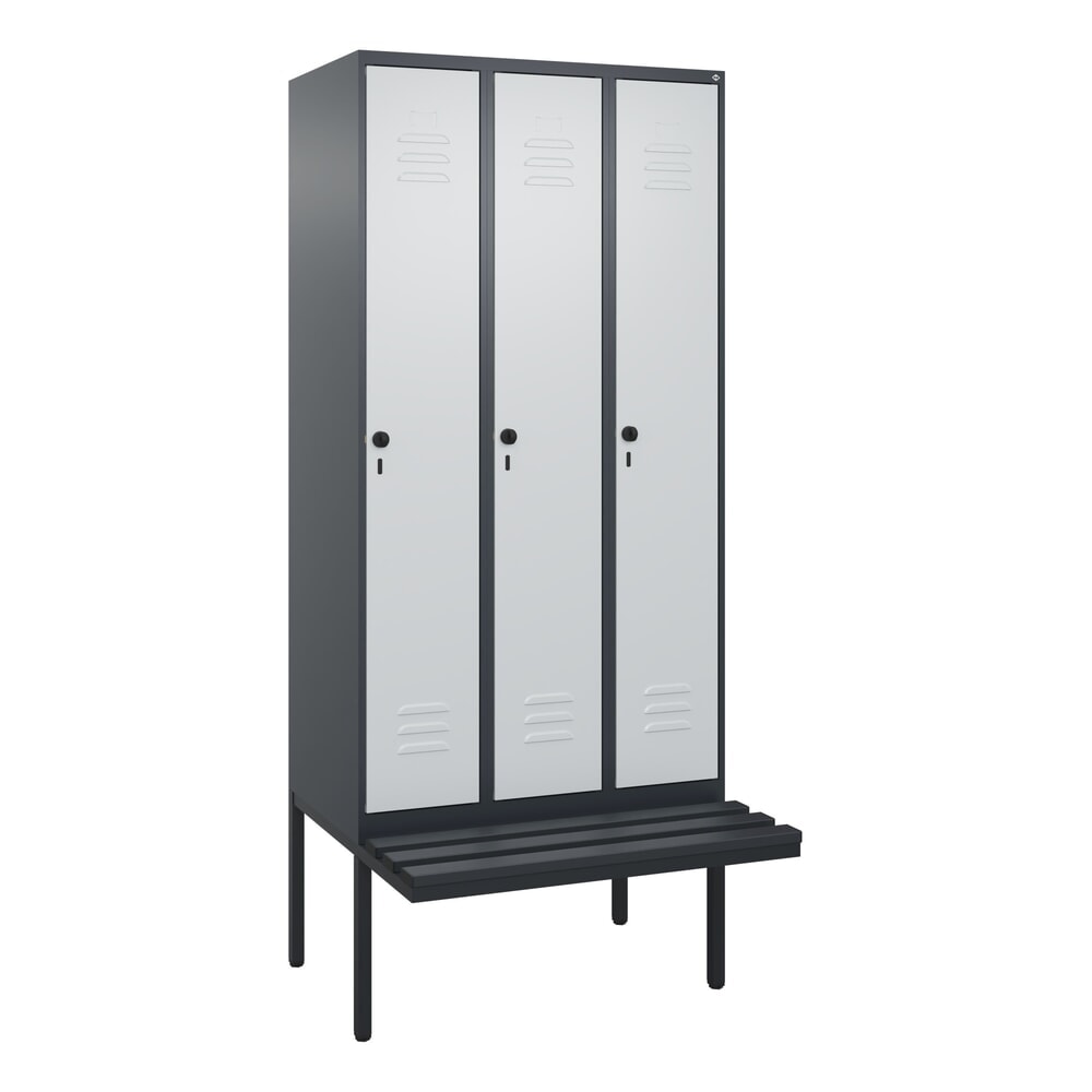 C+P Spind Classic PLUS, 3 Abteile, HxBxT 2.120 x 900 x 815 mm, für Vorhängeschloss, auskragende Bank aus Kunststoff, anthrazitgrau, lichtgrau Produktabbildung Nr. 9: C+P Spind Classic PLUS, 3 Abteile, HxBxT 2.120 x 900 x 815 mm, für Vorhängeschloss, auskragende Bank aus Kunststoff, anthrazitgrau, lichtgrau