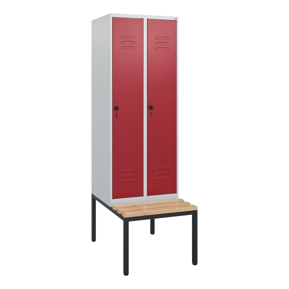 Produktabbildung Nr. 8: C+P Spind Classic PLUS, 2 Abteile, HxBxT 1.950 x 600 x 815 mm, für Vorhängeschloss, untergebaute Bank aus Buche, lichtgrau, rubinrot