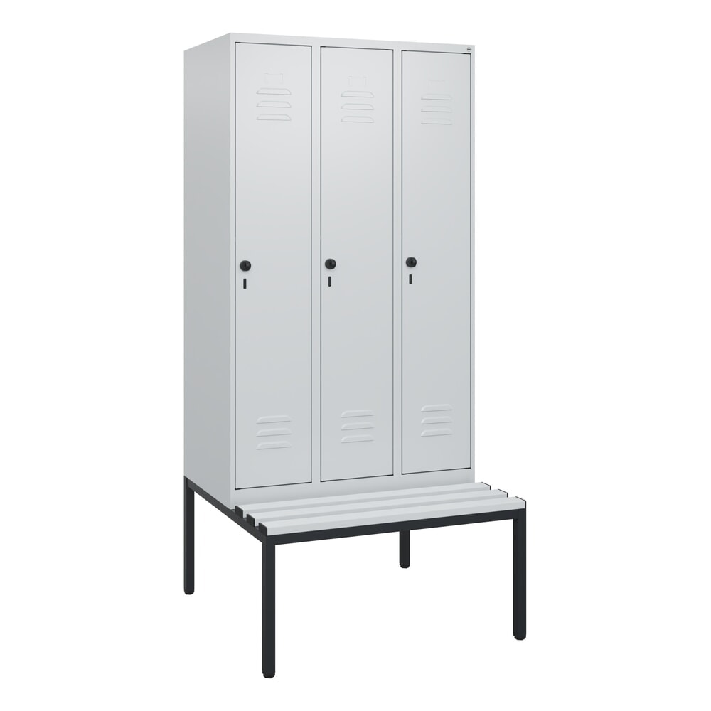Produktabbildung Nr. 9: C+P Spind Classic PLUS, 3 Abteile, HxBxT 1.950 x 900 x 815 mm, für Vorhängeschloss, untergebaute Bank aus Kunststoff, lichtgrau, lichtgrau
