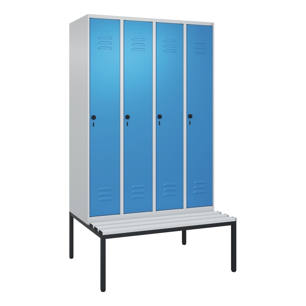 Produktabbildung Nr. 9: C+P Spind Classic PLUS, 4 Abteile, HxBxT 2.120 x 1.200 x 815 mm, für Vorhängeschloss, untergebaute Bank aus Kunststoff, lichtgrau, lichtblau