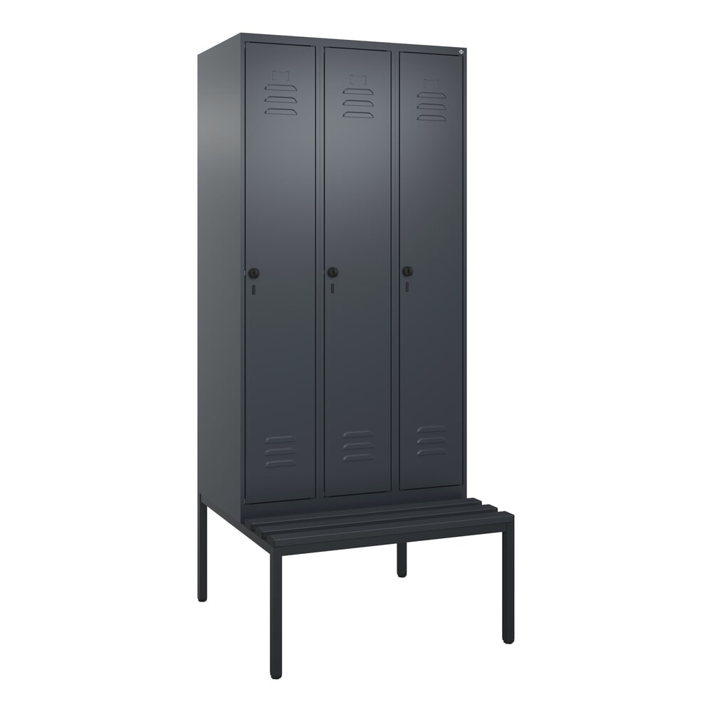 C+P Spind Classic PLUS, 3 Abteile, Trennwand, HxBxT 2.120 x 900 x 815 mm, für Vorhängeschloss, Trennwand, untergebaute Bank aus Kunststoff, anthrazitgrau, anthrazitgrau Produktabbildung Nr. 9: C+P Spind Classic PLUS, 3 Abteile, Trennwand, HxBxT 2.120 x 900 x 815 mm, für Vorhängeschloss, Trennwand, untergebaute Bank aus Kunststoff, anthrazitgrau, anthrazitgrau