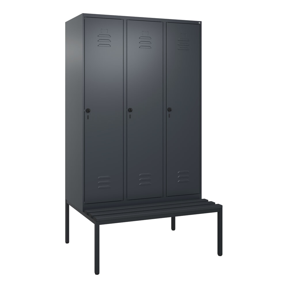 Produktabbildung Nr. 9: C+P Spind Classic PLUS, 3 Abteile, Trennwand, HxBxT 2.120 x 1.200 x 815 mm, für Vorhängeschloss, Trennwand, untergebaute Bank aus Kunststoff, anthrazitgrau, anthrazitgrau