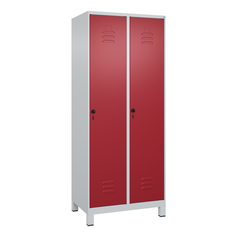 Produktabbildung: C+P Spind Classic PLUS, Füße, 2 Abteile, HxBxT 1.950 x 800 x 500 mm, lichtgrau, rubinrot, für Vorhängeschloss, mit Mitteltrennwand