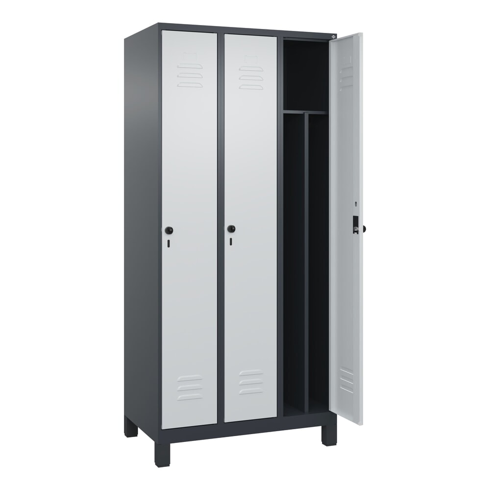 Produktabbildung: C+P Spind Classic PLUS, Füße, 3 Abteile, HxBxT 1.950 x 900 x 500 mm, anthrazitgrau, lichtgrau, für Vorhängeschloss, mit Mitteltrennwand