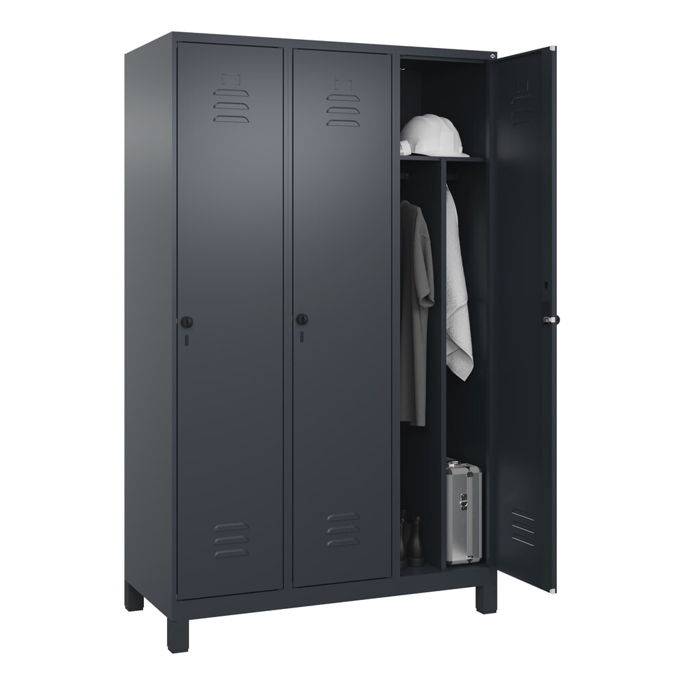 Produktabbildung Nr. 10: C+P Spind Classic PLUS, Füße, 3 Abteile, HxBxT 1.950 x 1.200 x 500 mm, anthrazitgrau, anthrazitgrau, für Vorhängeschloss, mit Mitteltrennwand