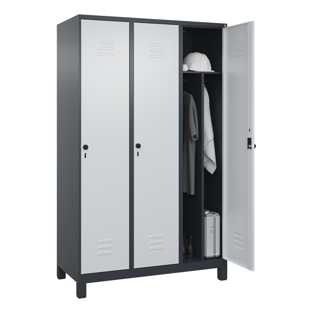 Produktabbildung Nr. 10: C+P Spind Classic PLUS, Füße, 3 Abteile, HxBxT 1.950 x 1.200 x 500 mm, anthrazitgrau, lichtgrau, für Vorhängeschloss, mit Mitteltrennwand