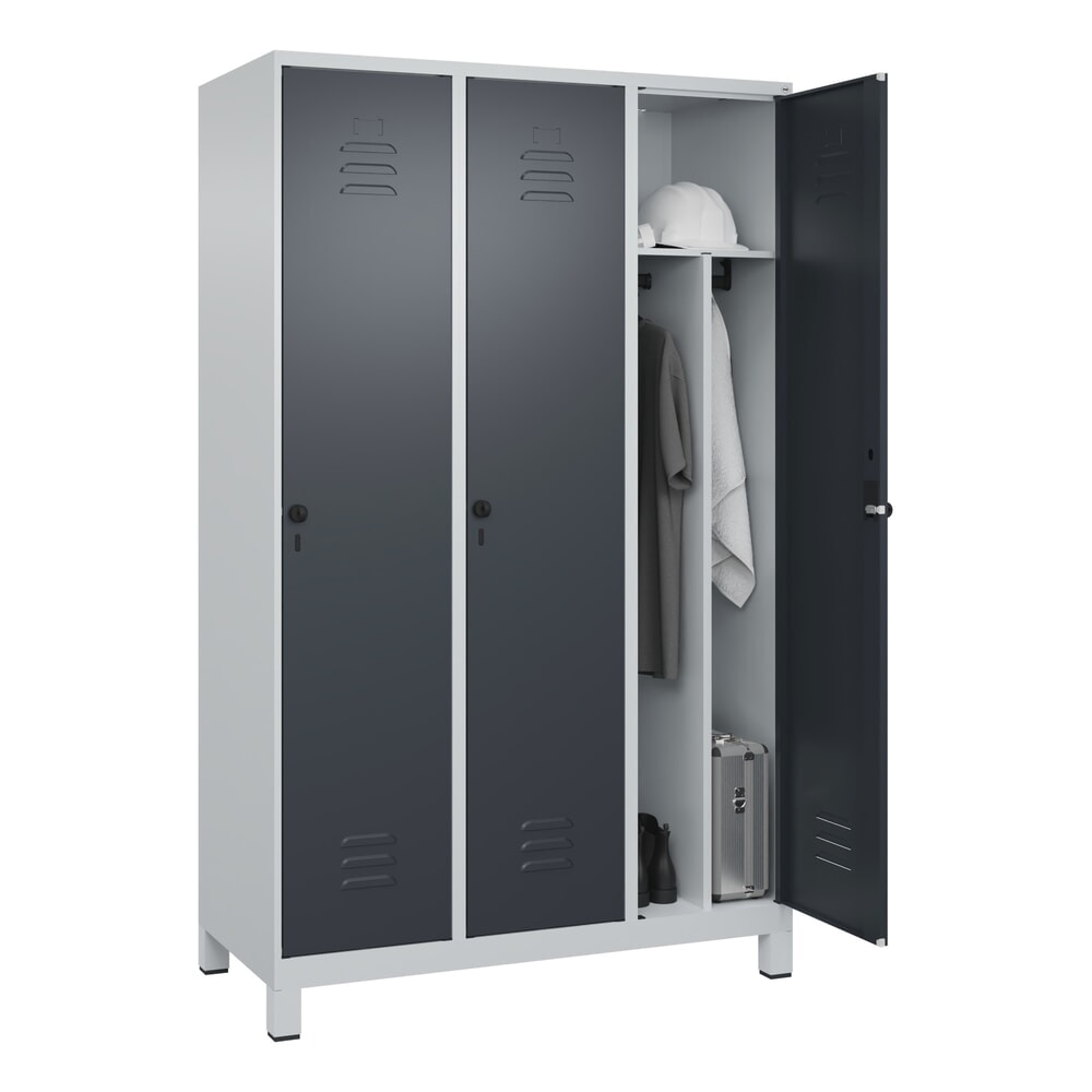 Produktabbildung Nr. 10: C+P Spind Classic PLUS, Füße, 3 Abteile, HxBxT 1.950 x 1.200 x 500 mm, lichtgrau, anthrazitgrau, für Vorhängeschloss, mit Mitteltrennwand
