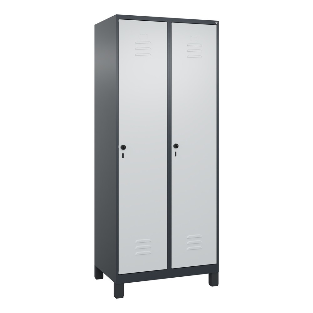 Produktabbildung: C+P Spind Classic PLUS, Füße, 2 Abteile, HxBxT 1.950 x 800 x 500 mm, anthrazitgrau, lichtgrau, für Vorhängeschloss, ohne Mitteltrennwand