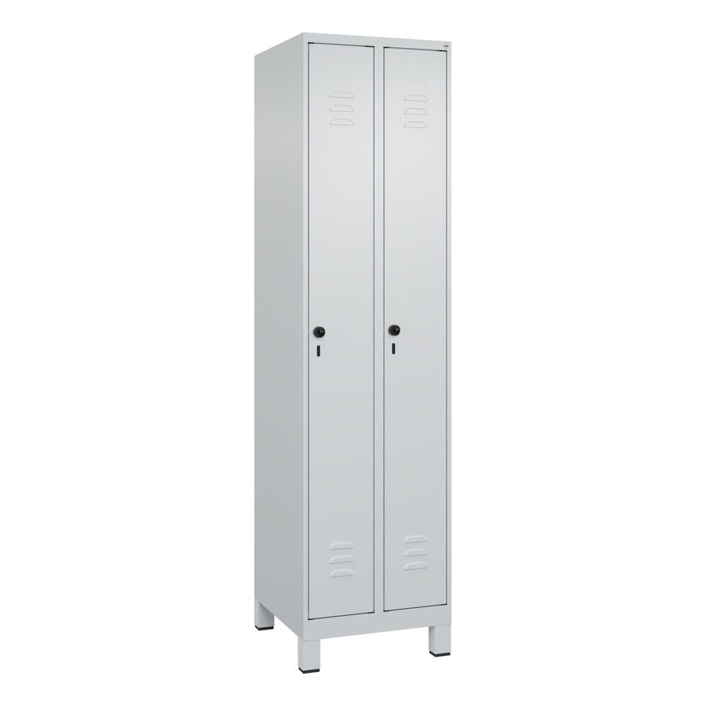 Produktabbildung: C+P Spind Classic PLUS, Füße, 2 Abteile, HxBxT 1.950 x 500 x 500 mm, lichtgrau, lichtgrau, für Vorhängeschloss, ohne Mitteltrennwand